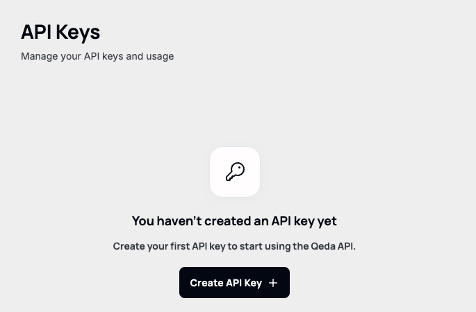 The API Keys page with no keys created yet