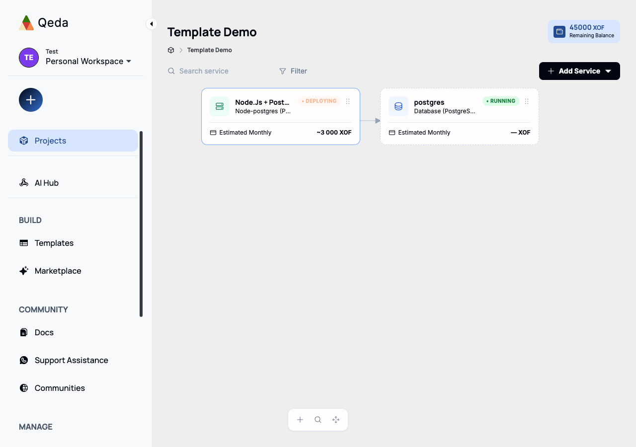 The architecture canvas showing an app service connected to a database companion